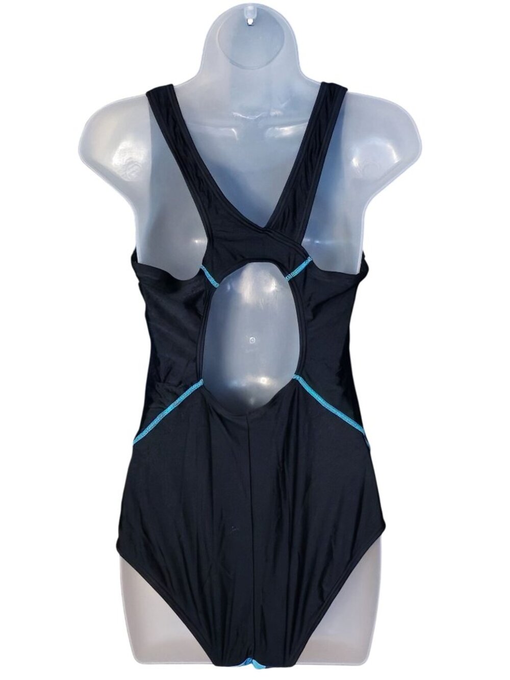 Blue Black Swirl One-Piece Swimsuit M Racerback UPF 50+ Keyhole Lined - Picture 8 of 9